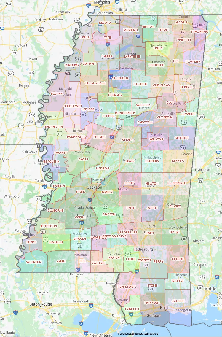 Mississippi County Map County Map Of Mississippi