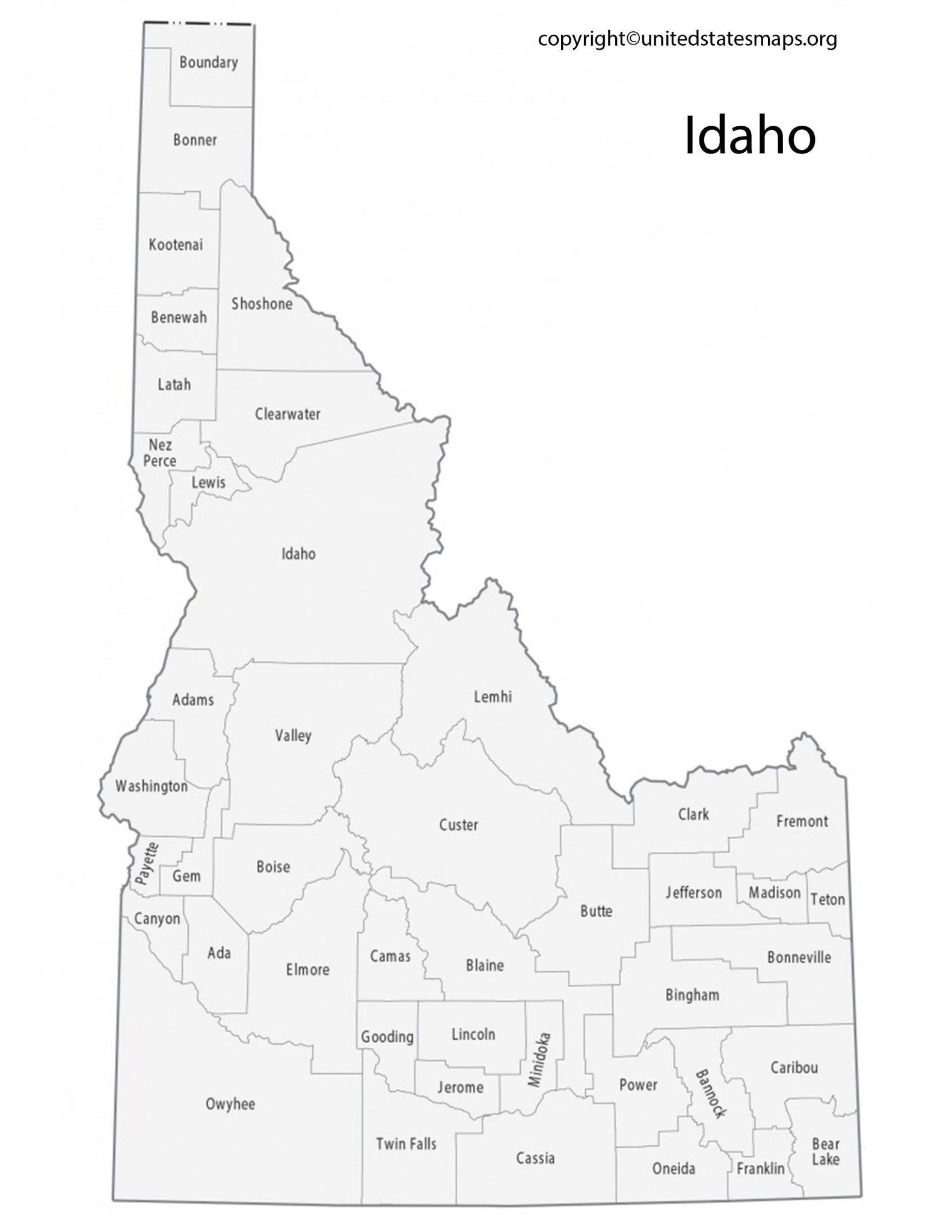 Idaho County Map County Map Of Idaho With Cities