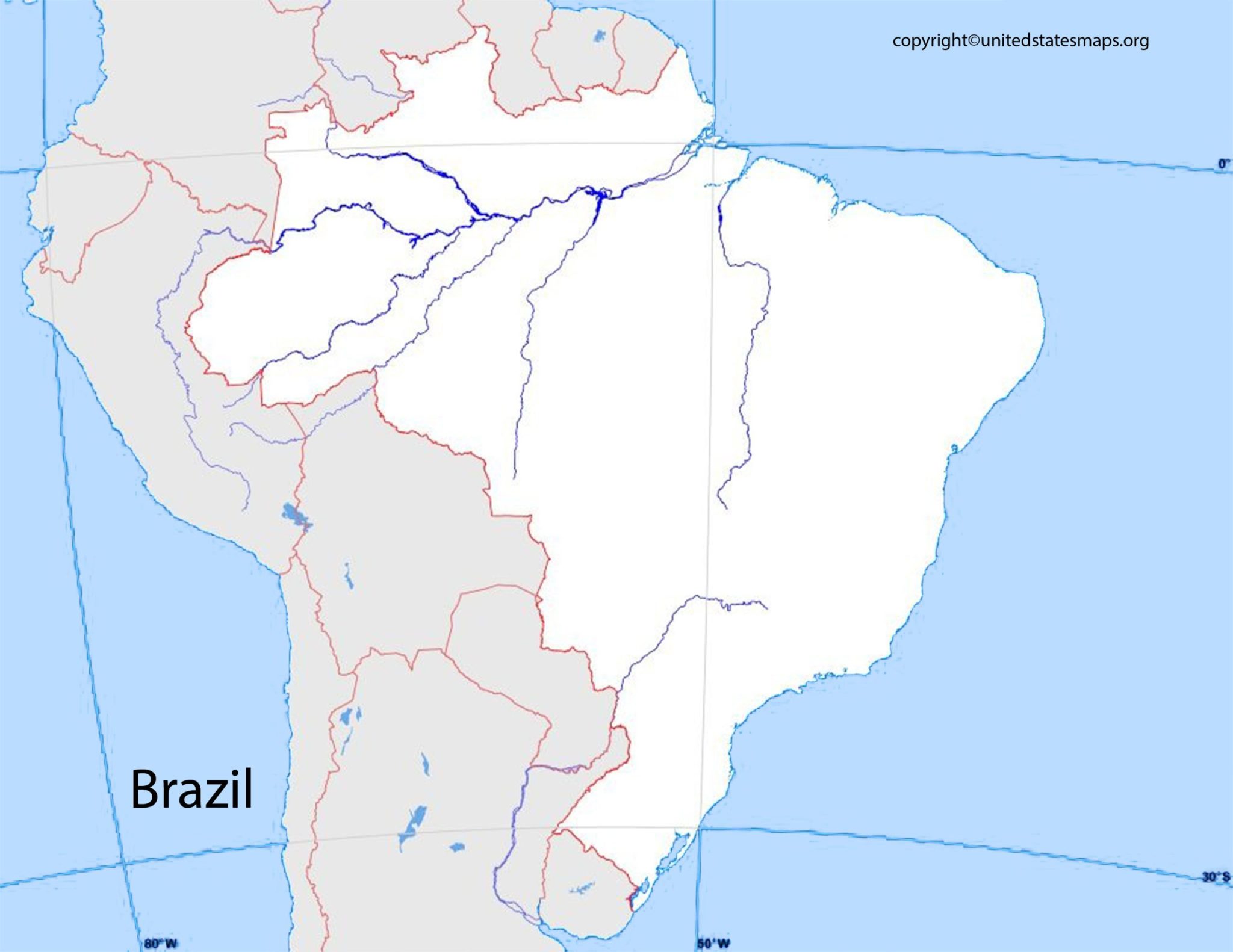 Blank Brazil Map Blank Outline Map Of Brazil