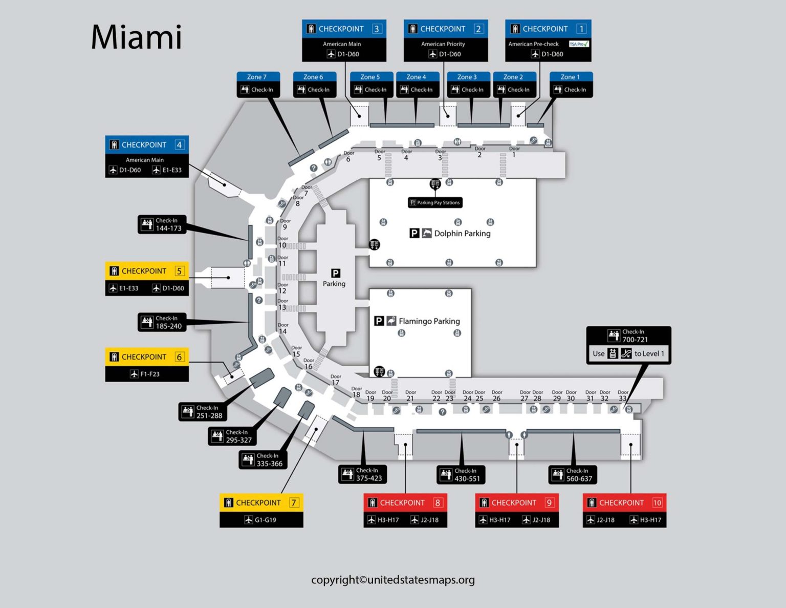 Miami Airport Map Map Of Miami Airport Concourses