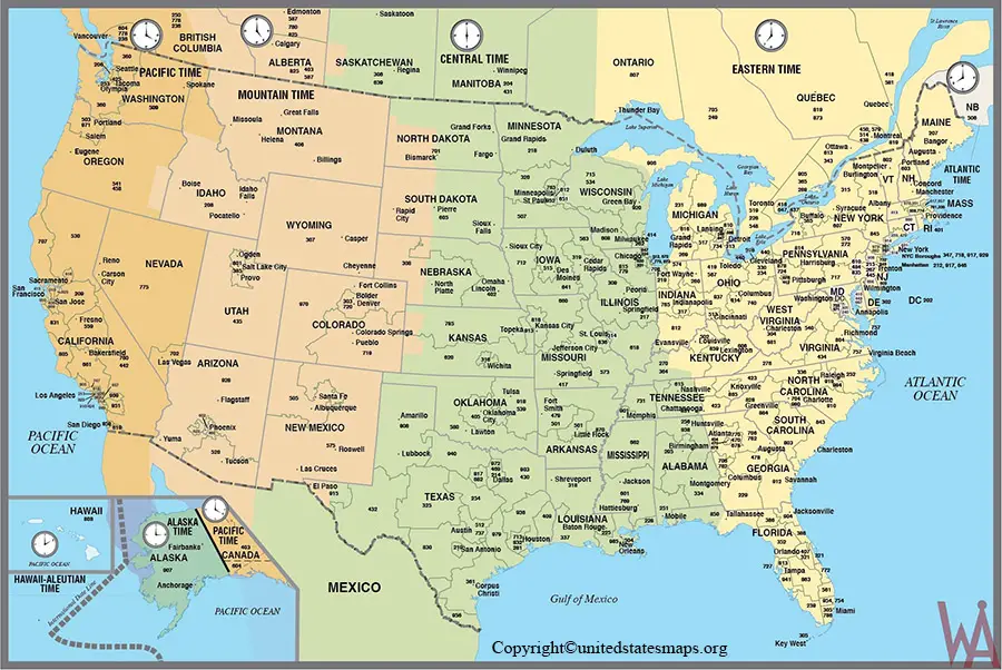US Time Zone Map with Cities