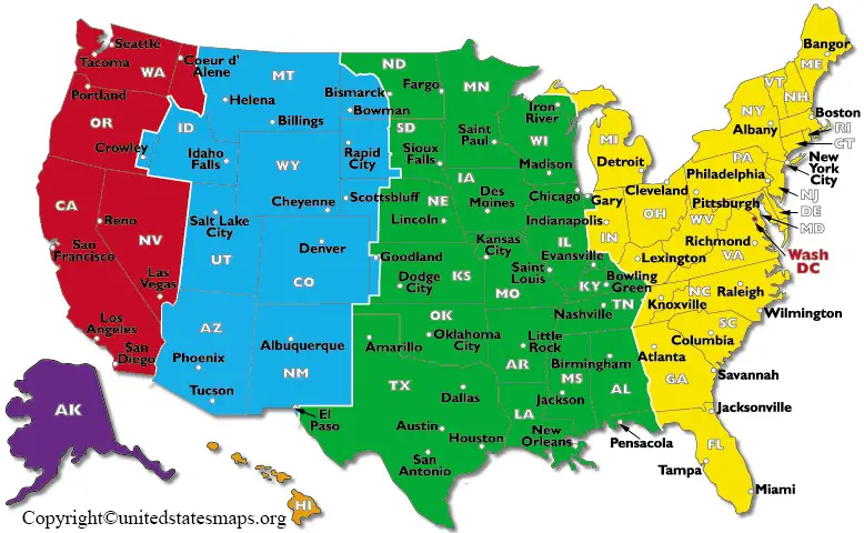 US Time Zone Map with States