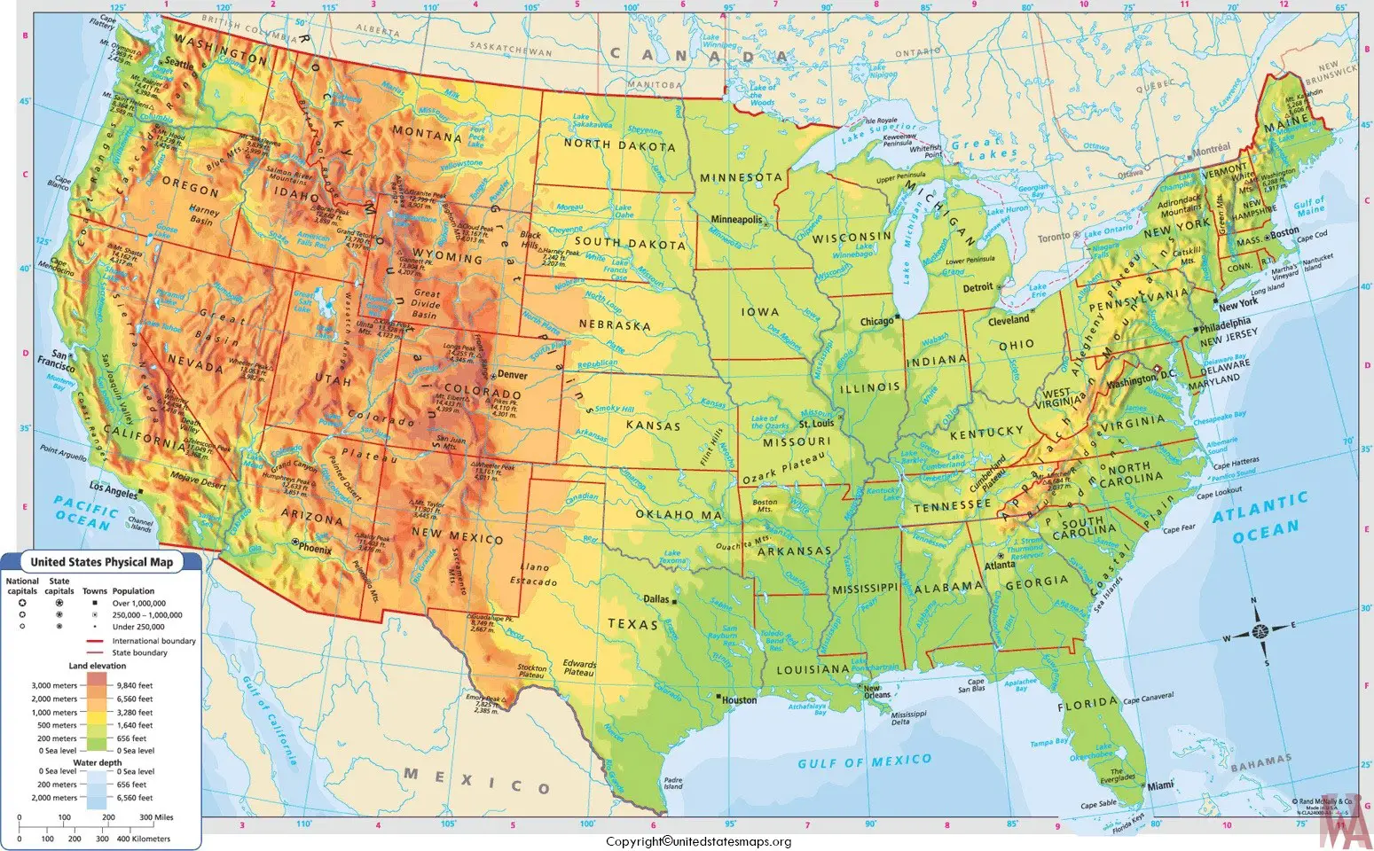 Geographical map of USA Labeled