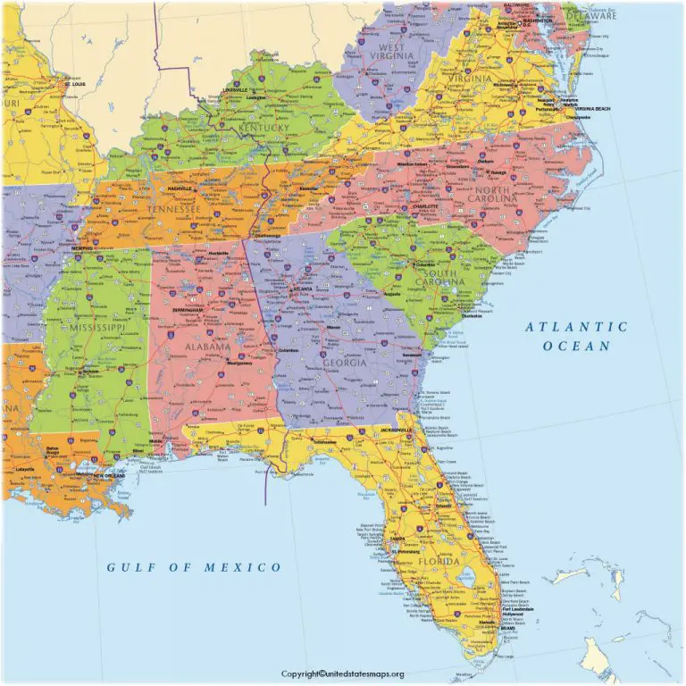 Map Of Southeast US Southeast Map Of US Map Of Us Southeast 768x768 