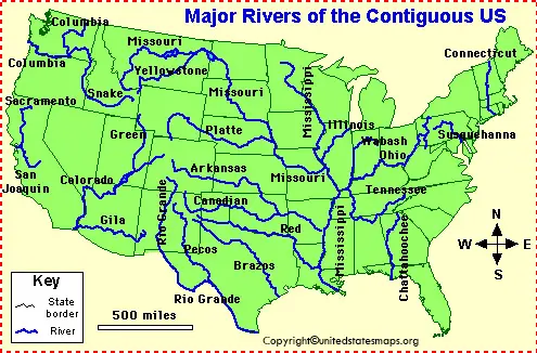 US Rivers Map Printable