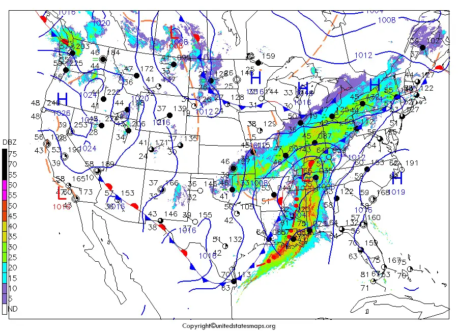 US Surface Weather Map