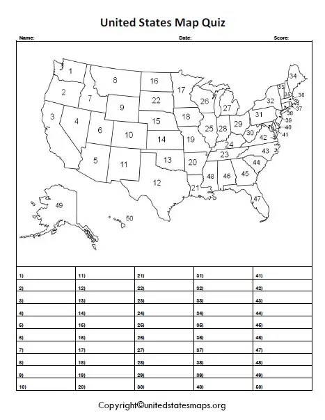 US Map Quiz Printable