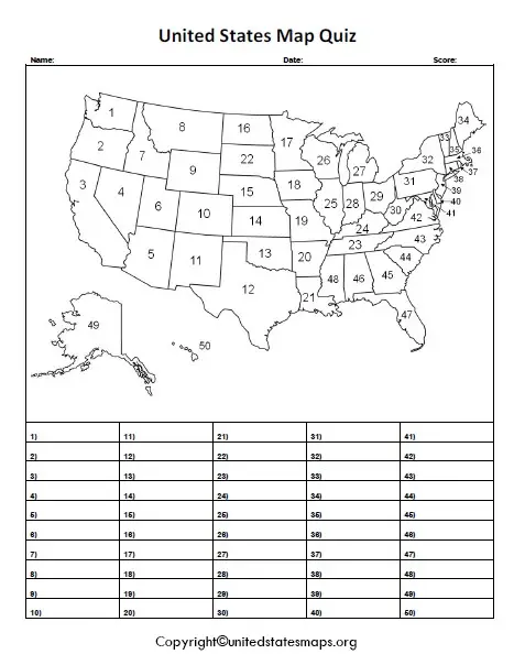 US Map Quiz Printable Map Of America Quiz In PDF