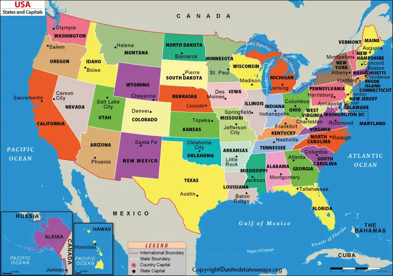 US Map with Capital Printable