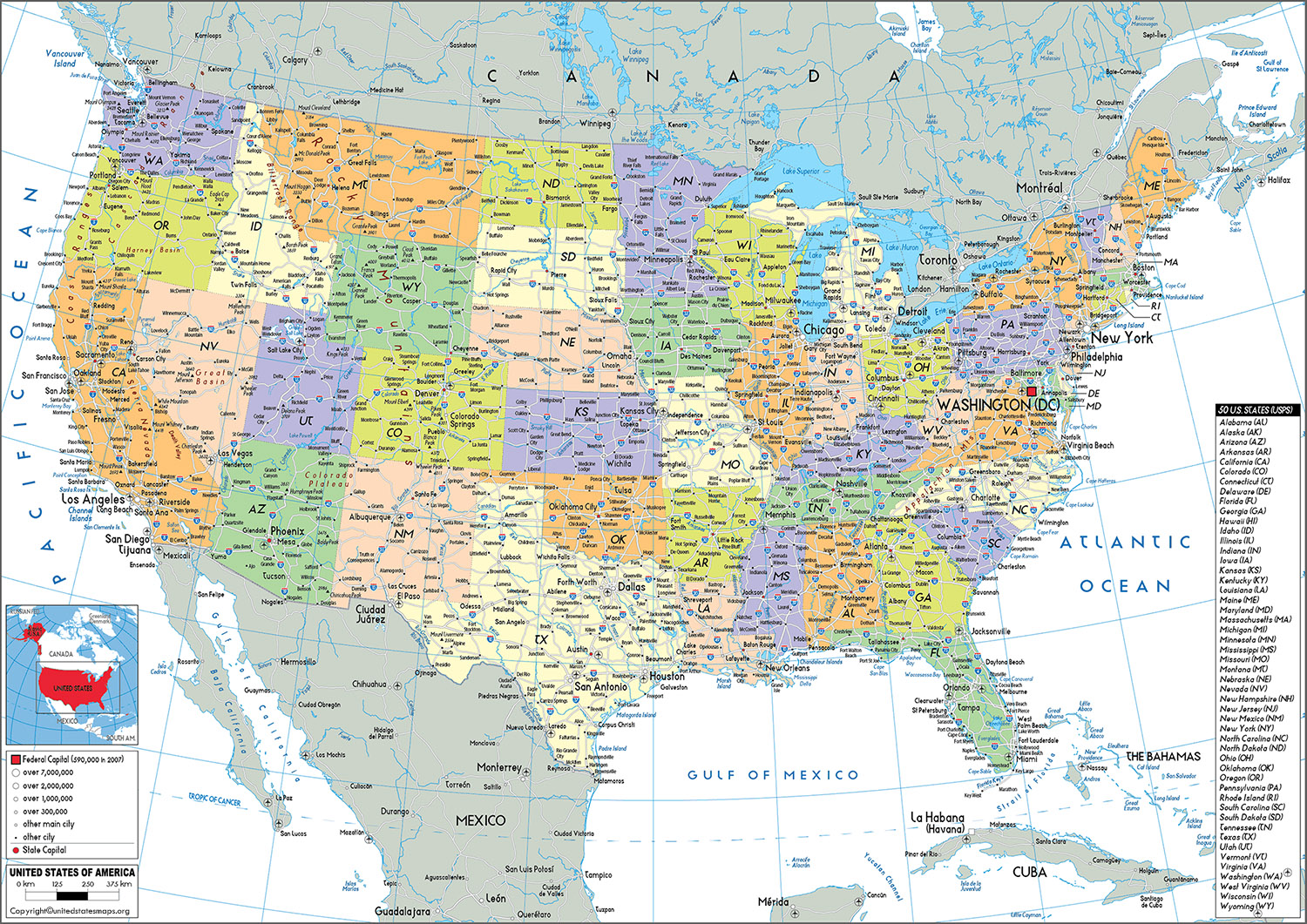 US Political Map | Political Map of USA Printable in PDF