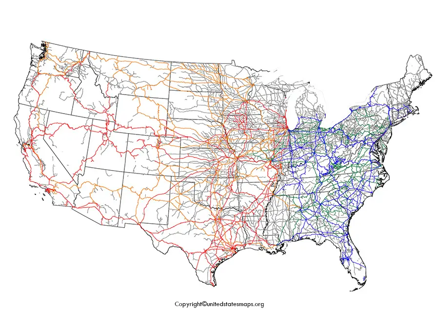 US Railroad Map Printable