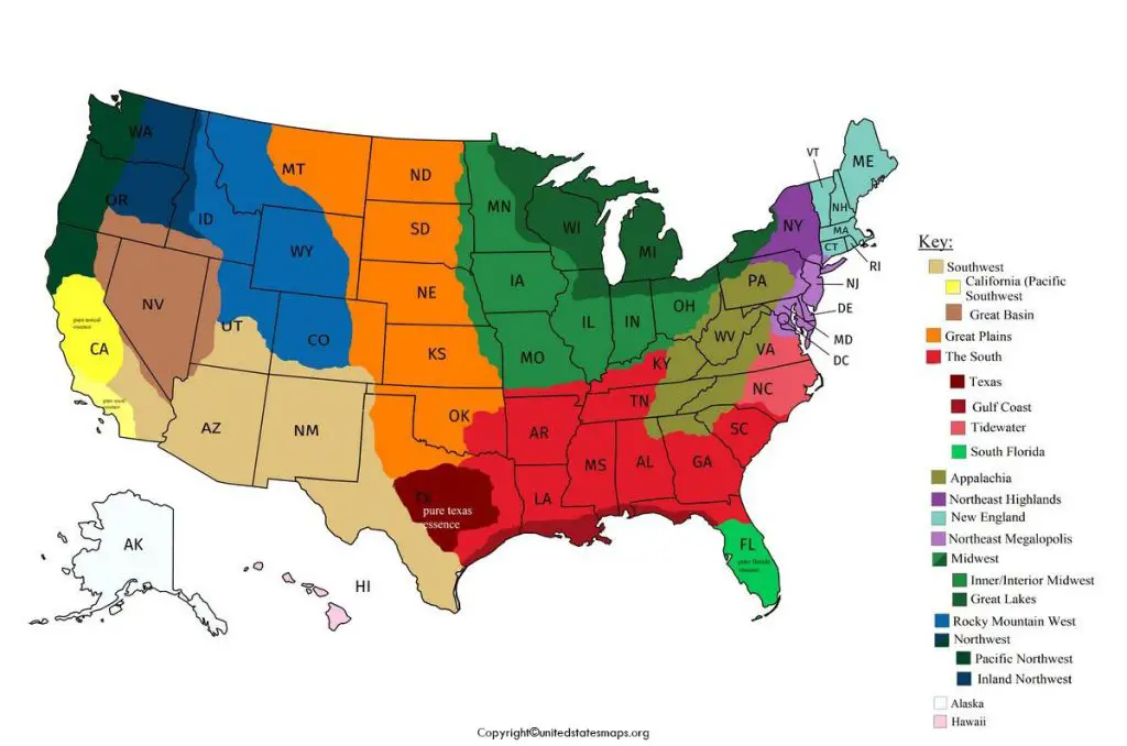 Regions Map of US