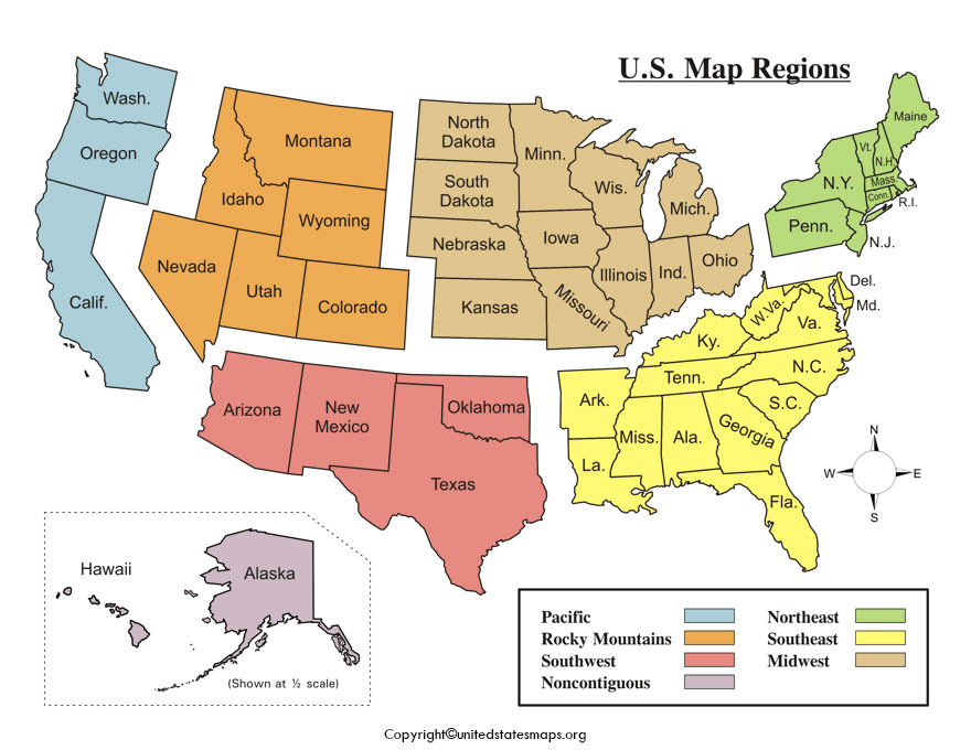 Printable US Regions Map Regions Map Of The US