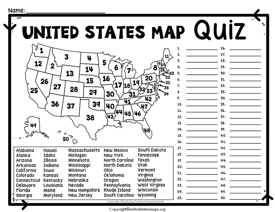 Map of US Quiz