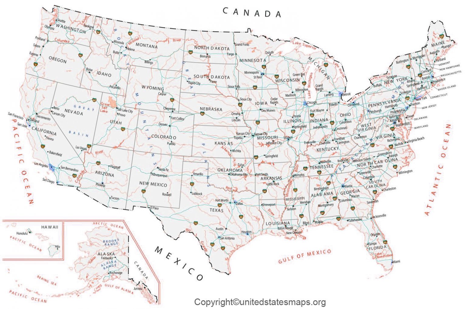 US Map With Cities Printable USA Cities Map Labeled Us Map With Cities 1536x1019