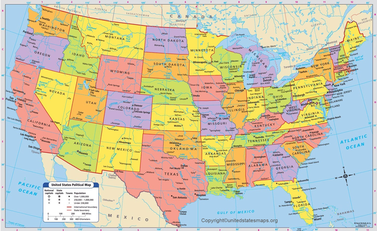 US Map With Cities Printable | USA Cities Map Labeled