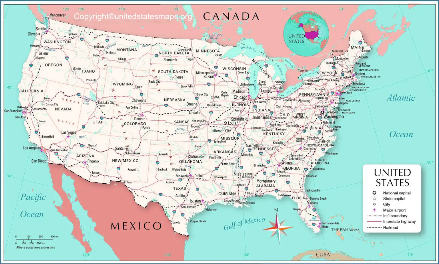 US Map With Cities Printable | USA Cities Map Labeled