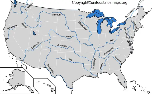 US Rivers Map Printable In PDF River Map Of US 