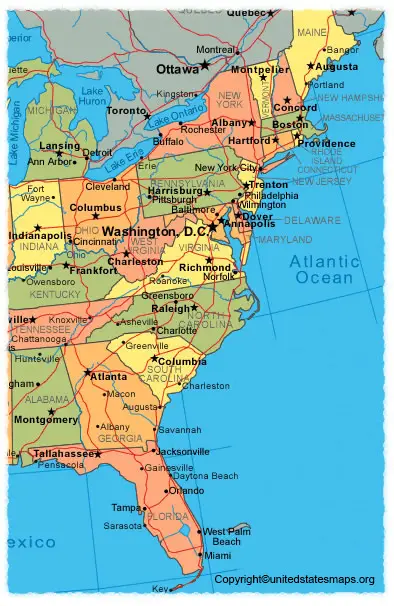 East Coast Map of US