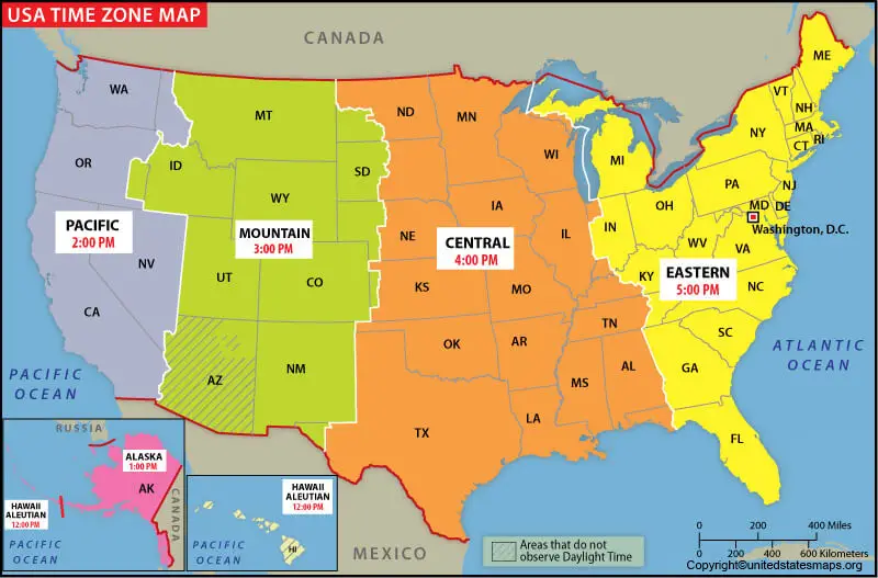 Printable America Time Zone Map