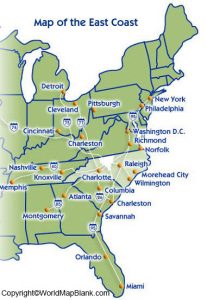 US East Coast Map East Coast Map Of United States US East Coast Map 207x300 
