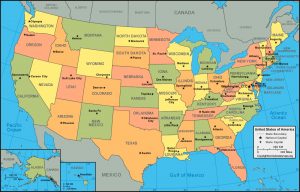 US Map Labeled with States & Cities in PDF