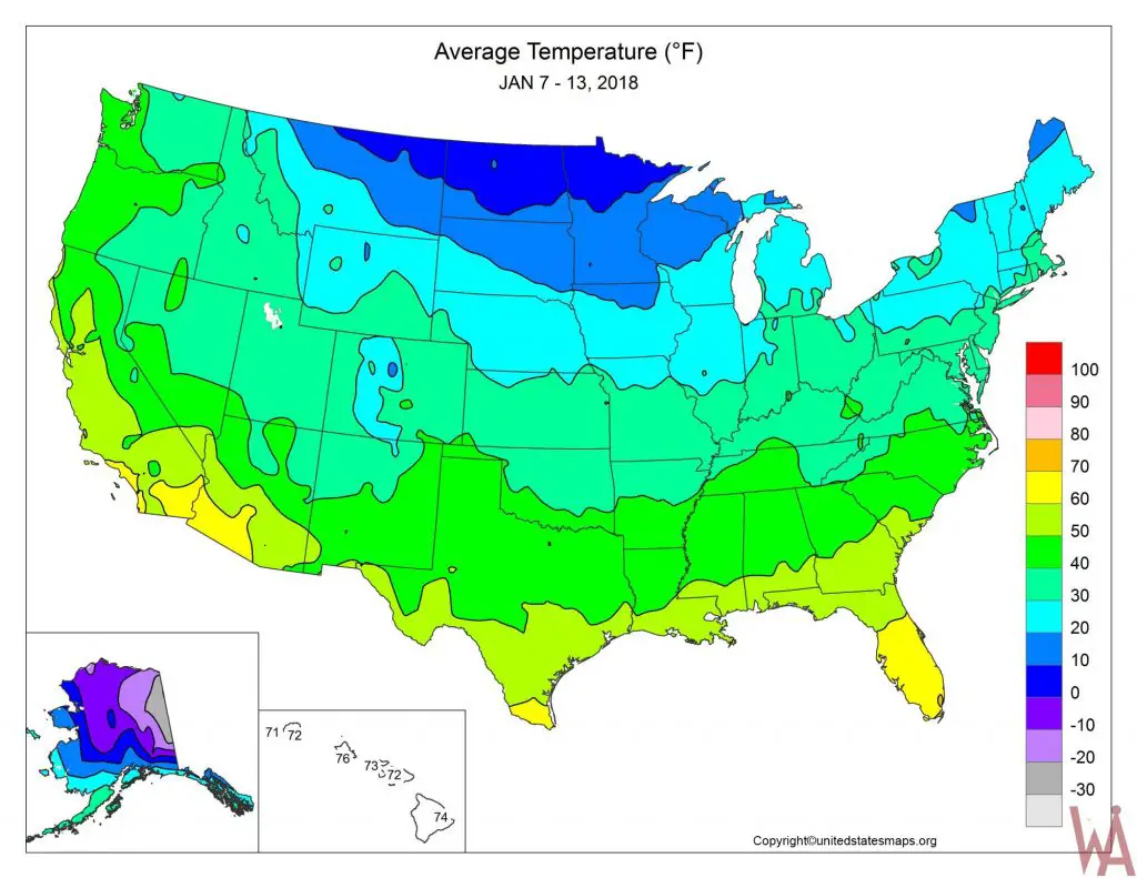 Printable US Temperature Map