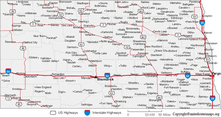 Labeled Map Of North Dakota