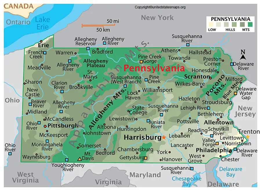 Labeled Map Of Pennsylvania
