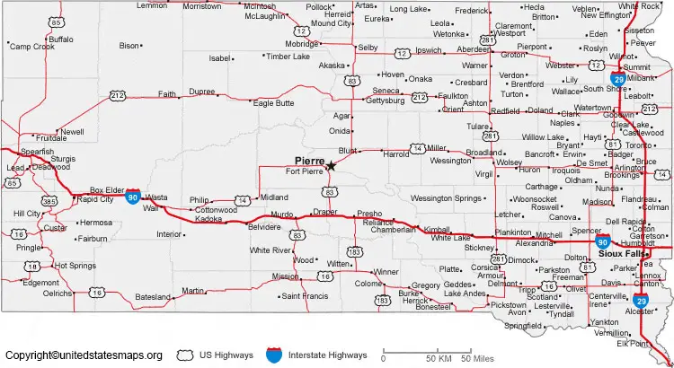 South Dakota Map With Cities Labeled