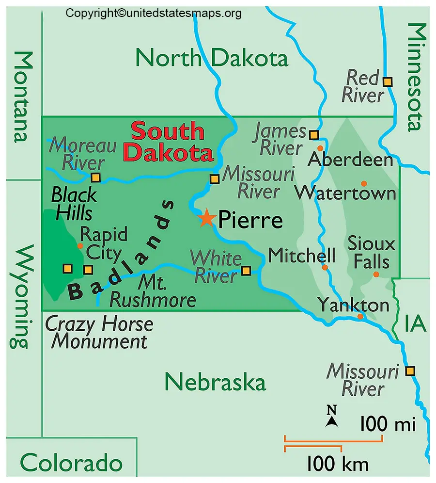 Labeled Map Of South Dakota