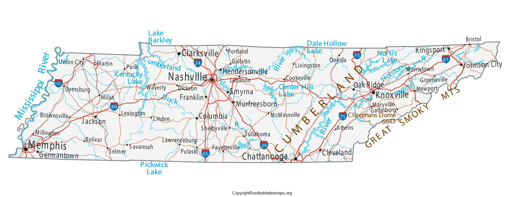 Tennessee Map With Cities Labeled