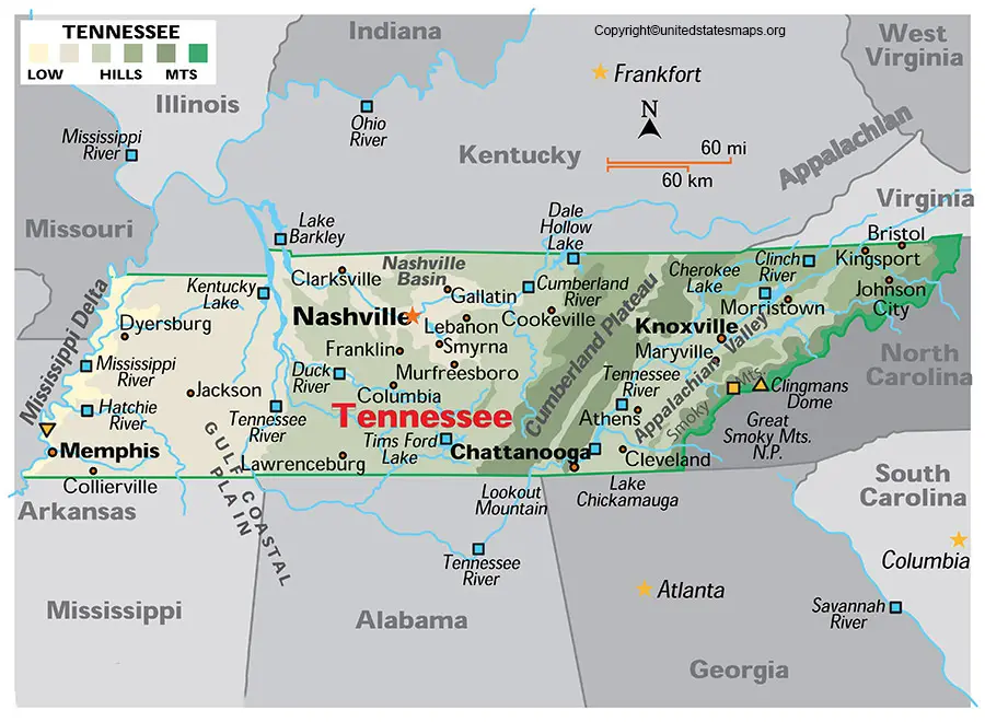 Labeled Tennessee Map