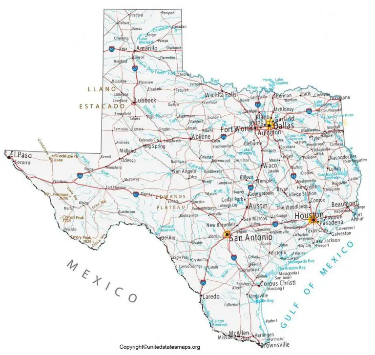 Labeled Texas Map With Capitals And Cities in Pdf