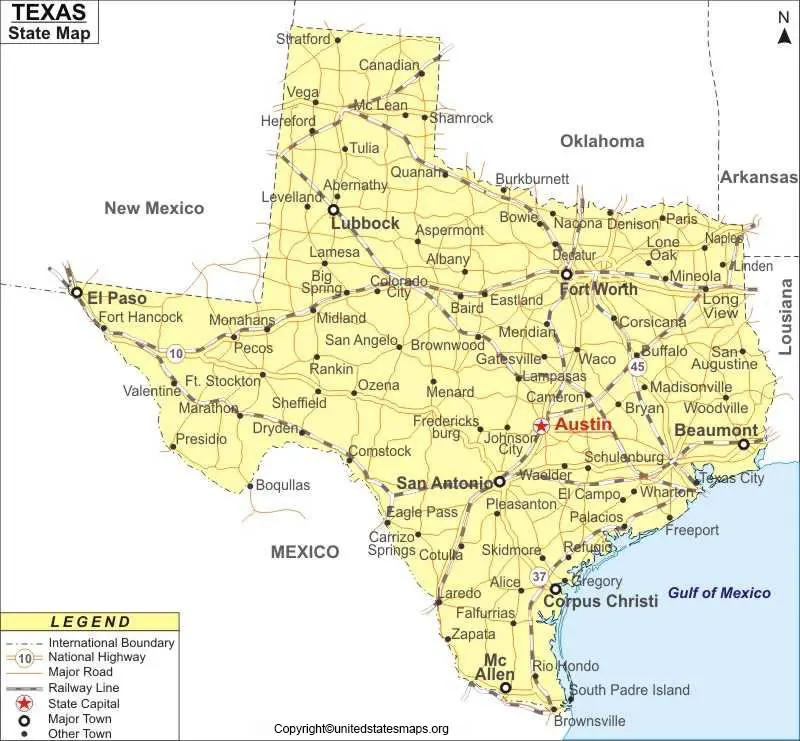Labeled Map Of Texas