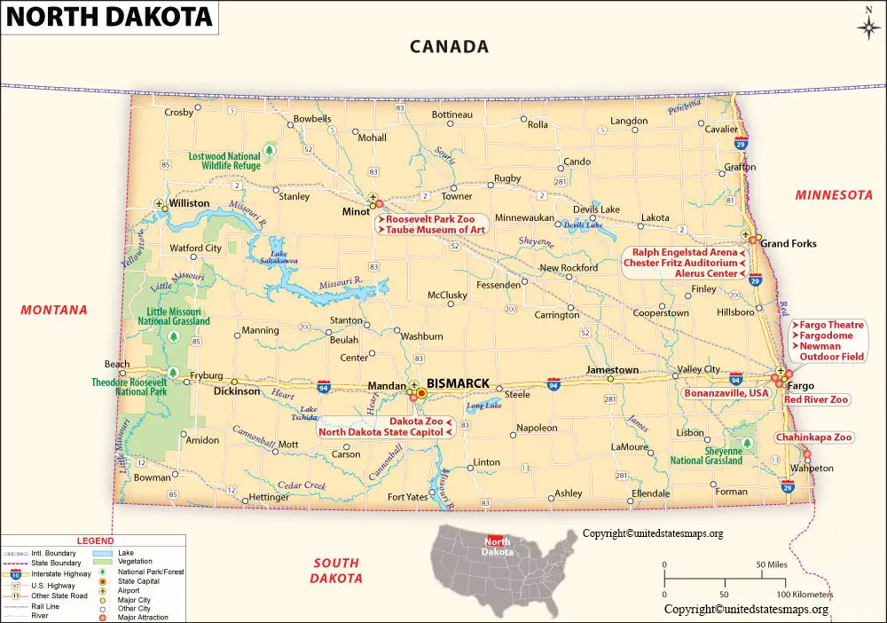 North Dakota Map With Cities Labeled