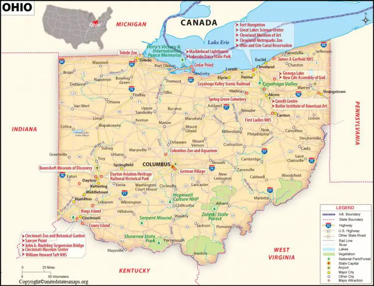 Labeled Ohio Map With Capital And Cities in Pdf