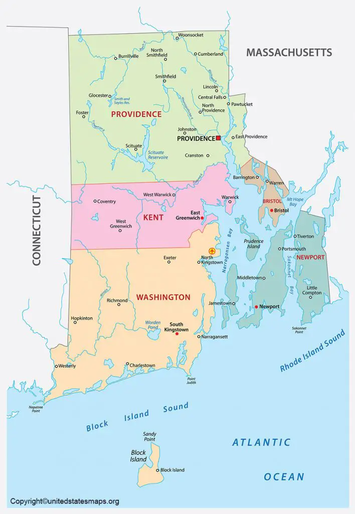 Labeled Rhode Island Map With Capitals And Cities in Pdf