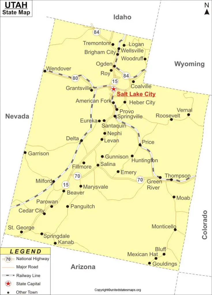 Labeled Utah Map With Capital And Cities in Pdf