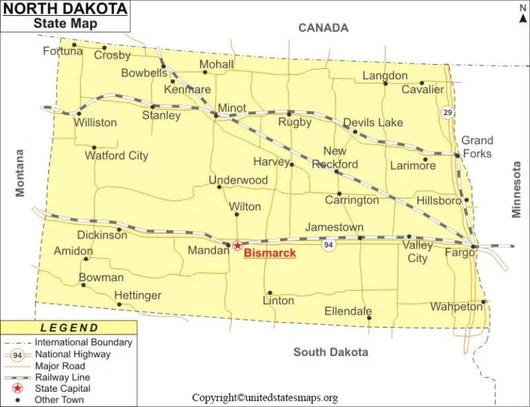 Labeled North Dakota Map With Capital And Cities In Pdf North Dakota Map Labeled 768x590 