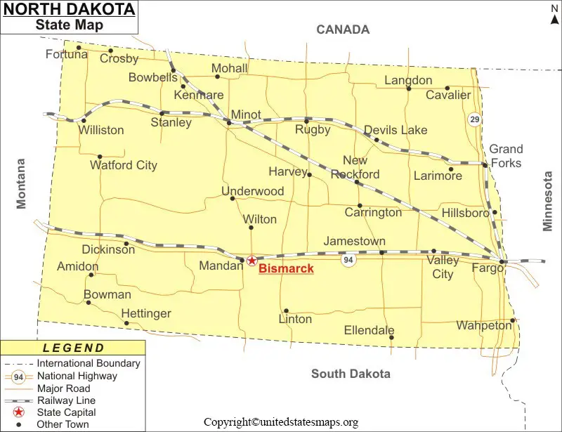 North Dakota Map With Capital