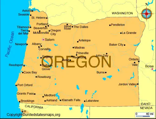 Labeled Oregon Map With Capital