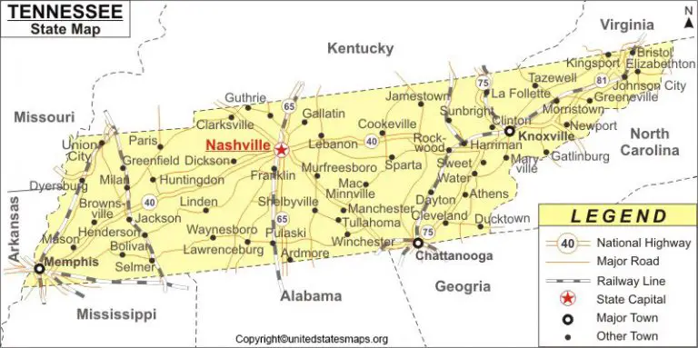 Labeled Tennessee Map With Capital And Cities in Pdf