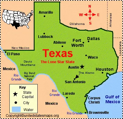 Labeled Map Of Texas