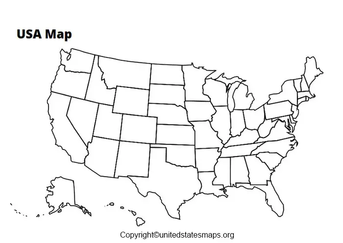US Map Black and White Printable