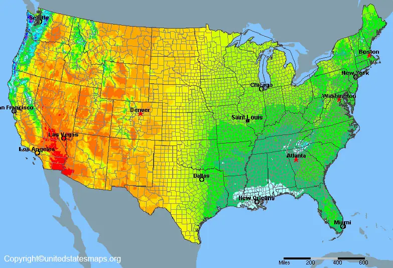 US Rainfall Map Annual Rainfall Map of USA Printable