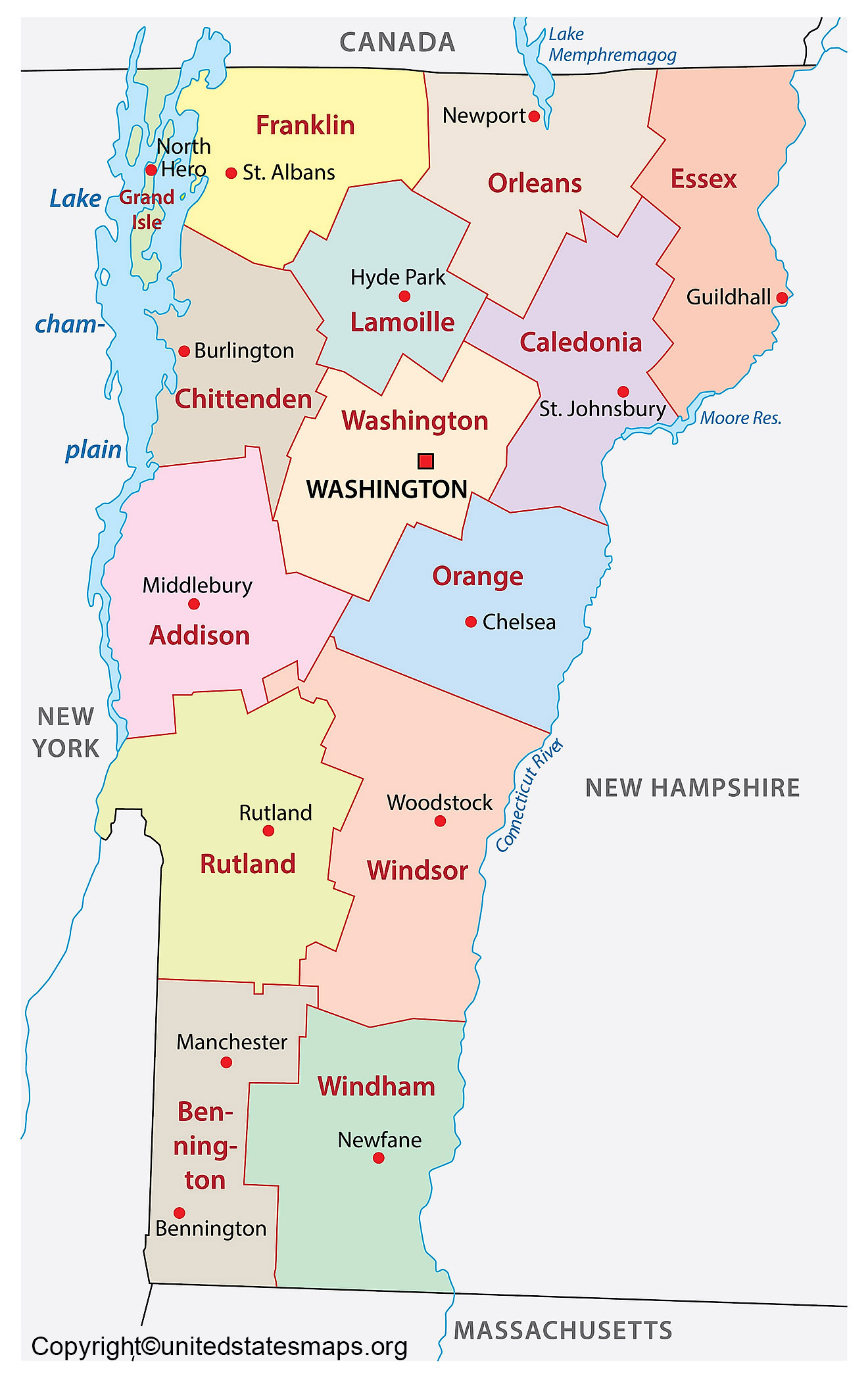 Vermont Map With Cities Labeled