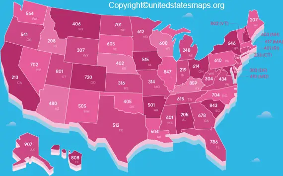 US Area Code Map Area Code Map Of United States