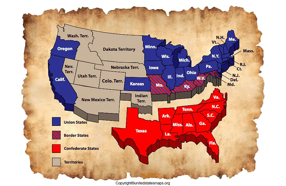 civil war map of usa