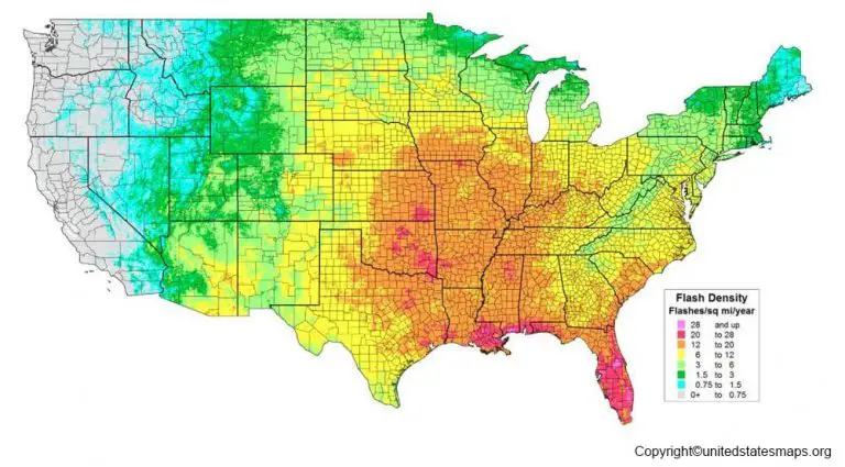 US Lightning Map in Pdf [Free Printable USA Map]